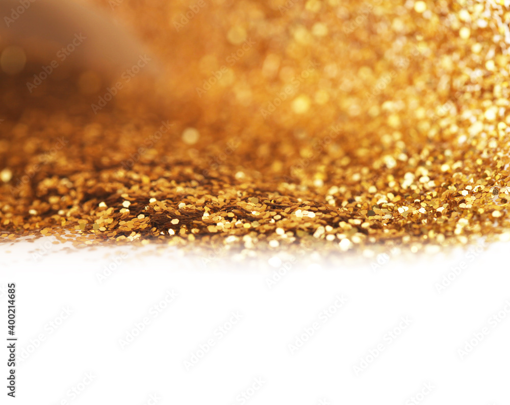 Soft focus blur Abstract light blur blink sparkle backgound. Gold (bronze) glitter shine dots confetti.
