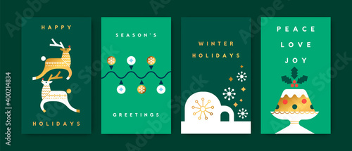Christmas New Year gold geometric folk card set
