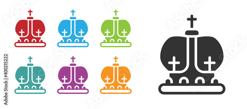 Black British crown icon isolated on white background. Set icons colorful. Vector.
