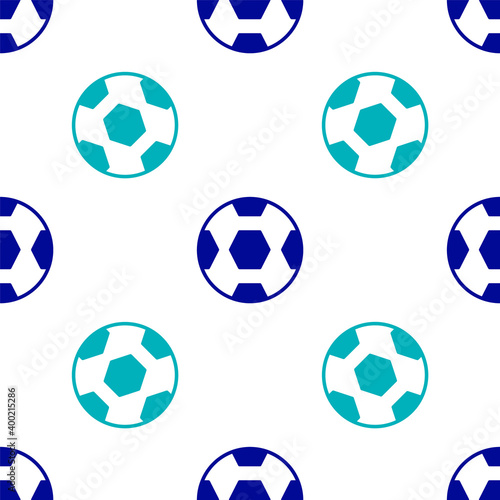 Blue Football ball icon isolated seamless pattern on white background. Soccer ball. Sport equipment. Vector.