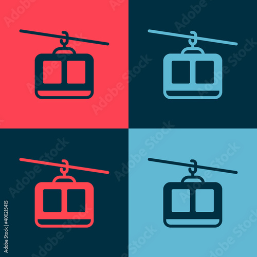 Pop art Cable car icon isolated on color background. Funicular sign. Vector.
