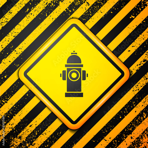 Black Fire hydrant icon isolated on yellow background. Warning sign. Vector.