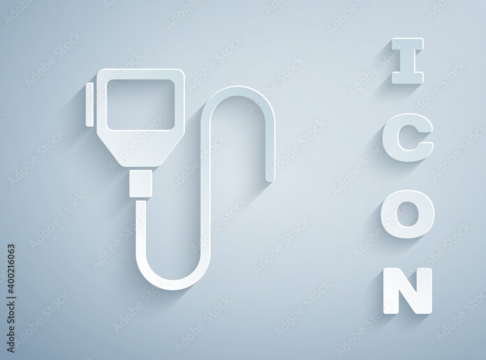 Paper cut Walkie talkie icon isolated on grey background. Portable radio transmitter icon. Radio transceiver sign. Paper art style. Vector. Paper cut Walkie talkie icon isolated on grey background. Portable radio transmitter icon. Radio transceiver sign. Paper art style. Vector.