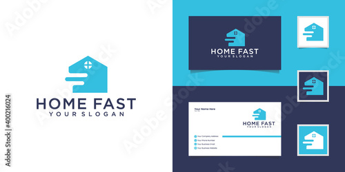 fast house logo, home logo vector digital design and business card