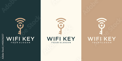 wifi key logo design template. combination of wifi and keys
