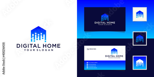 Smart house logo design template. Build vector sign. Home digital electronic technology and business card