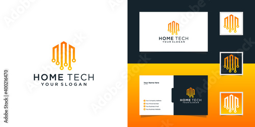 Abstract home tech with line art style logo and business card