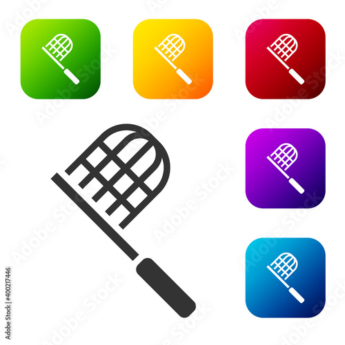 Black Butterfly net icon isolated on white background. Set icons in color square buttons. Vector.