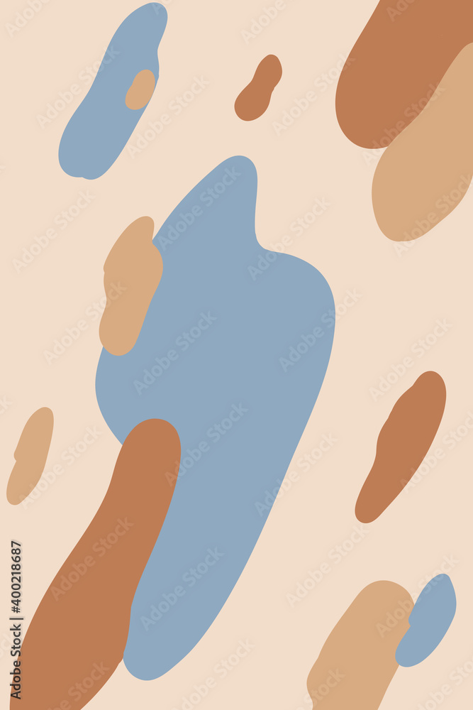 Abstract dynamic freehand background. spots blue and brown spots on a beige background Abstract dynamic freehand background. spots blue and brown spots on a beige background