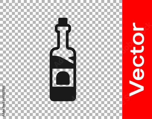 Black Bottle of wine icon isolated on transparent background. Vector.