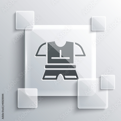 Grey Body armor icon isolated on grey background. Square glass panels. Vector.