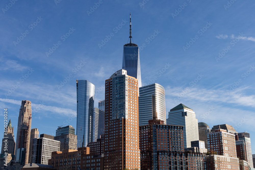 Modern Skyscrapers in the Lower Manhattan Skyline of New York City