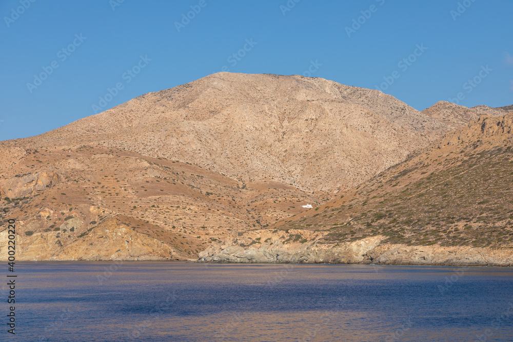 View of the coastline, Sikinos Island, Greece.