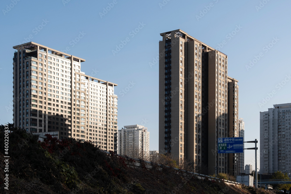 Residential area under blue sky and white clouds