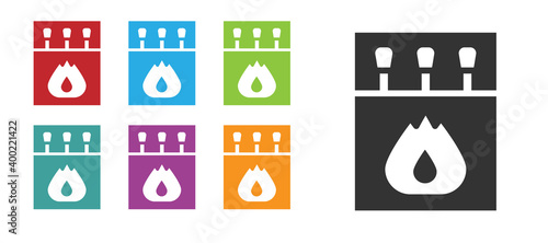 Black Open matchbox and matches icon isolated on white background. Set icons colorful. Vector.