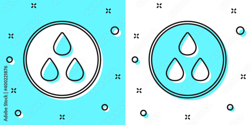 Black line Water drop icon isolated on green and white background. Random dynamic shapes. Vector. Black line Water drop icon isolated on green and white background. Random dynamic shapes. Vector.