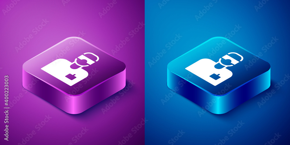 Isometric Laboratory assistant icon isolated on blue and purple background. Square button. Vector. Isometric Laboratory assistant icon isolated on blue and purple background. Square button. Vector.