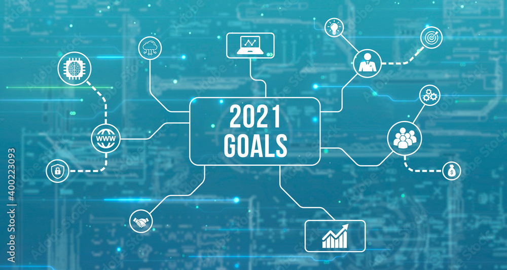 Internet, business, Technology and network concept.virtual screen of the future and sees the inscription: 2021 goals Internet, business, Technology and network concept.virtual screen of the future and sees the inscription: 2021 goals
