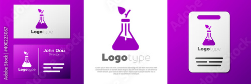Logotype Plant breeding icon isolated on white background. Plants growing in the test tubes. Organic food ,agriculture and hydroponic. Logo design template element. Vector.