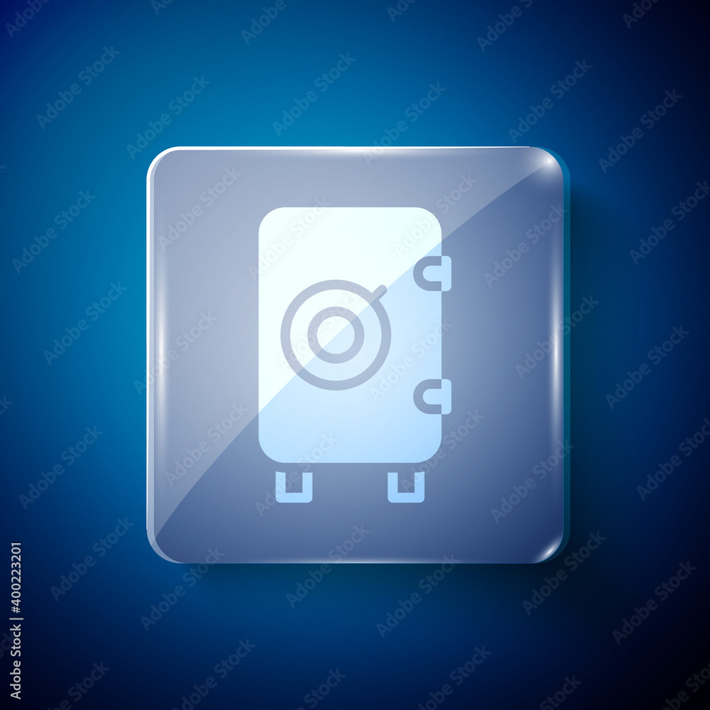 White Safe icon isolated on blue background. The door safe a bank vault with a combination lock. Reliable Data Protection. Square glass panels. Vector. White Safe icon isolated on blue background. The door safe a bank vault with a combination lock. Reliable Data Protection. Square glass panels. Vector.
