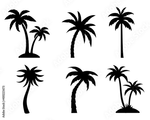 Tropical palm trees black silhouette collection. Summer vacation concept. Vector isolated on white photo