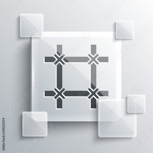 Grey Prison window icon isolated on grey background. Square glass panels. Vector.