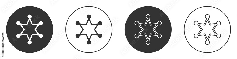 Black Hexagram sheriff icon isolated on white background. Police badge icon. Circle button. Vector.