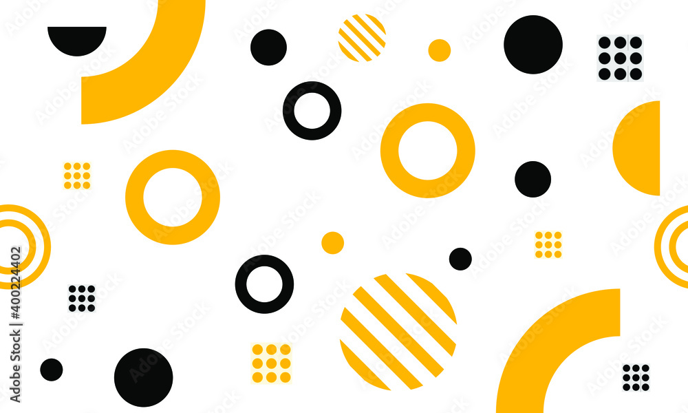Vector geometric seamless pattern. Abstract yellow and black dots pattern with lines diagonally on white background. Vector illustration.