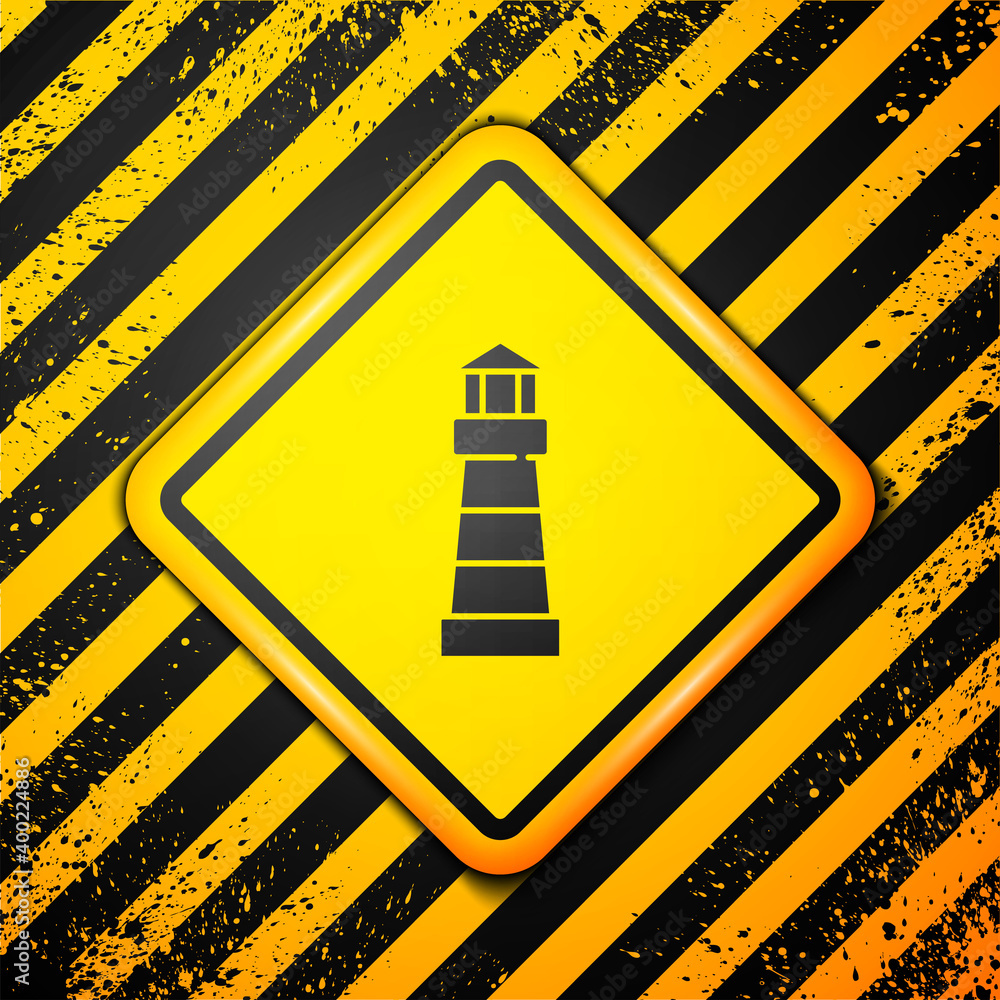 Black Lighthouse icon isolated on yellow background. Warning sign. Vector. Black Lighthouse icon isolated on yellow background. Warning sign. Vector.
