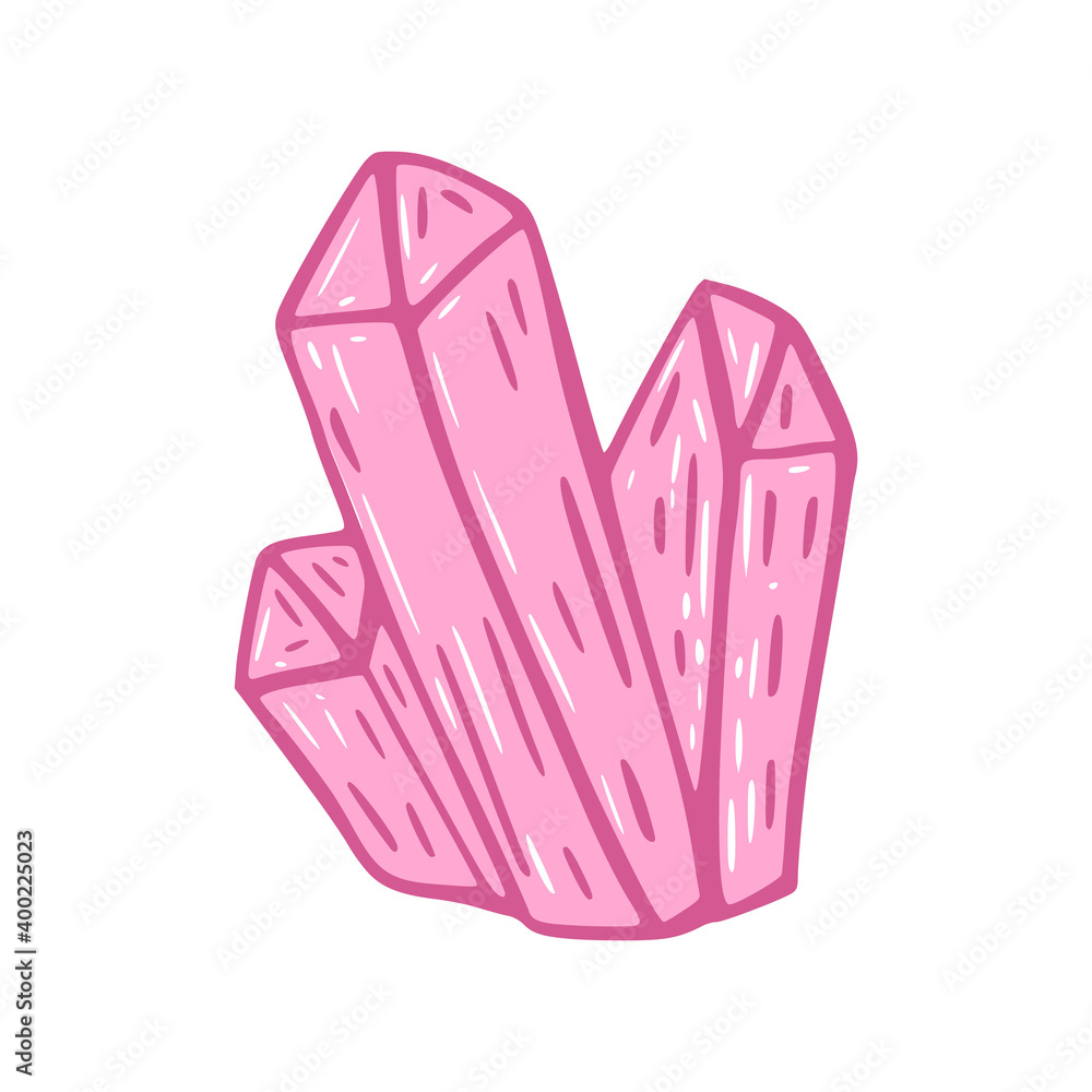 Pink crystals isolated on white background. Cartoon minerals. Pink crystals isolated on white background. Cartoon minerals.