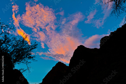 Last Light in Bright Angel Canyon, Phantom Ranch, Grand Canyon National Park, Arizona, USA