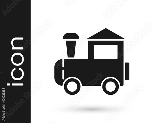 Black Toy train icon isolated on white background. Vector.