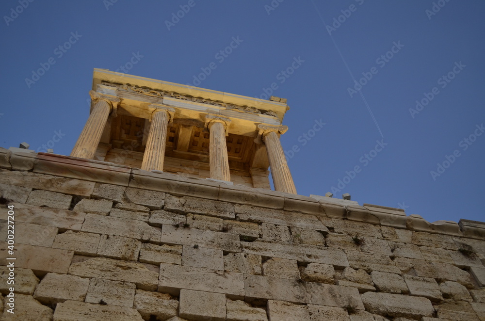 Low-angle shot of the Temple of Athena Nike, Athens, Greece.