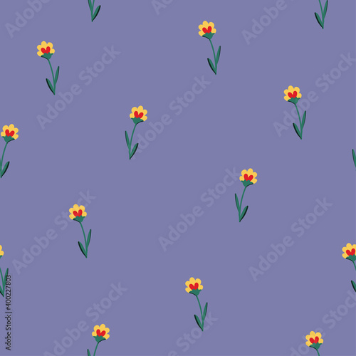 Cute little flowers vector seamless pattern. Festive, merry floral, herbs shapes background. Abstract texture  for wrapping, wallpaper, textile,  leaflet. Bright mosaic backdrop.