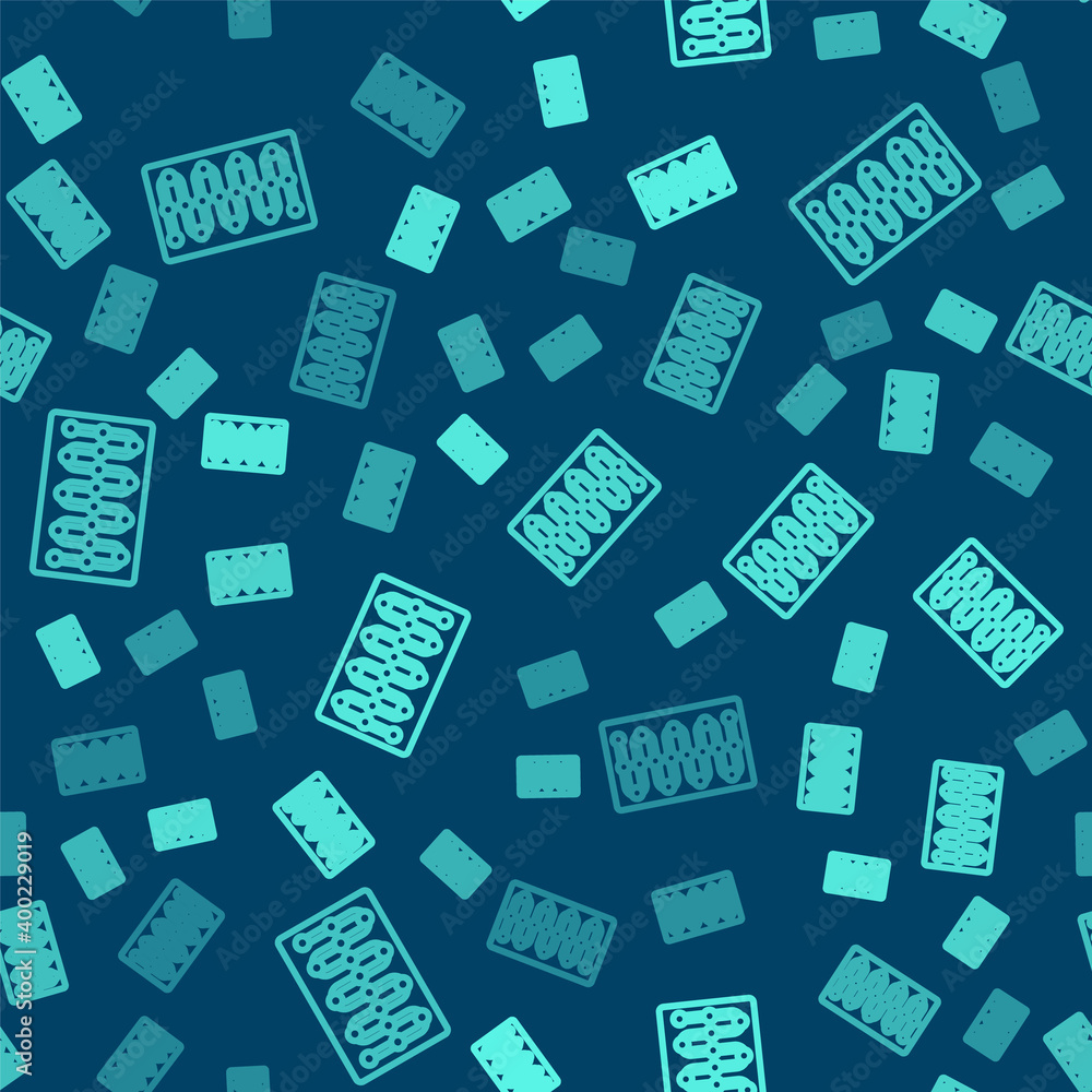 Green line Board game icon isolated seamless pattern on blue background. Vector. Green line Board game icon isolated seamless pattern on blue background. Vector.