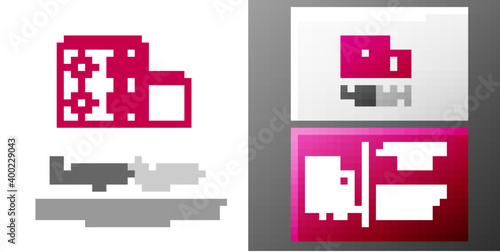 Logotype line Toy building block bricks for children icon isolated on white background. Logo design template element. Vector.