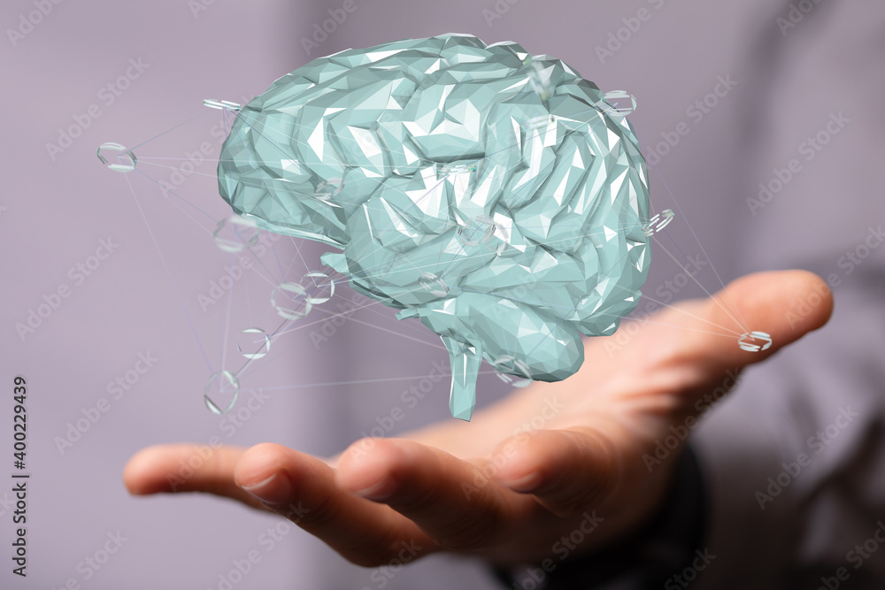 Human brain activity with plexus lines.. External cerebral connections in the frontal lobe.