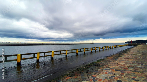 Storm clouds over the entrance to the port of Gdynia  Poland