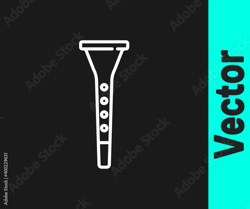 White line Clarinet icon isolated on black background. Musical instrument. Vector.