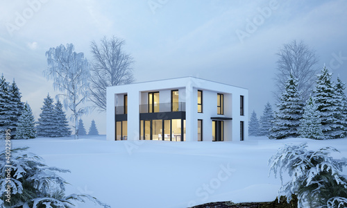 Modernes Huas in Winterlandschaft photo
