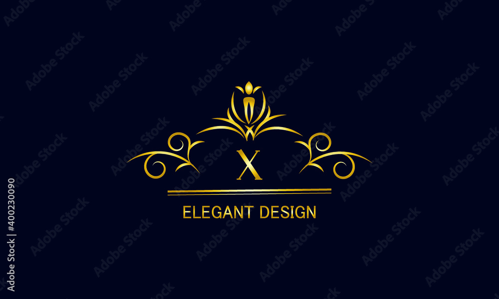 Golden monogram on a black background with the letter X. Graceful logo with the initial. Universal emblem, symbol of restaurant, business, greeting cards, invitations. Golden monogram on a black background with the letter X. Graceful logo with the initial. Universal emblem, symbol of restaurant, business, greeting cards, invitations.