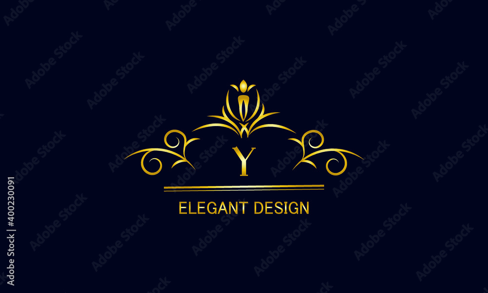 Golden monogram on a black background with the letter Y. Graceful logo with the initial. Universal emblem, symbol of restaurant, business, greeting cards, invitations. Golden monogram on a black background with the letter Y. Graceful logo with the initial. Universal emblem, symbol of restaurant, business, greeting cards, invitations.