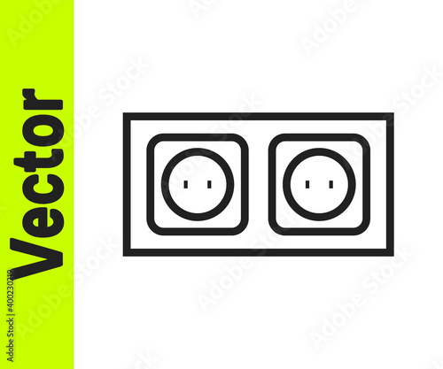 Black line Electrical outlet icon isolated on white background. Power socket. Rosette symbol. Vector.