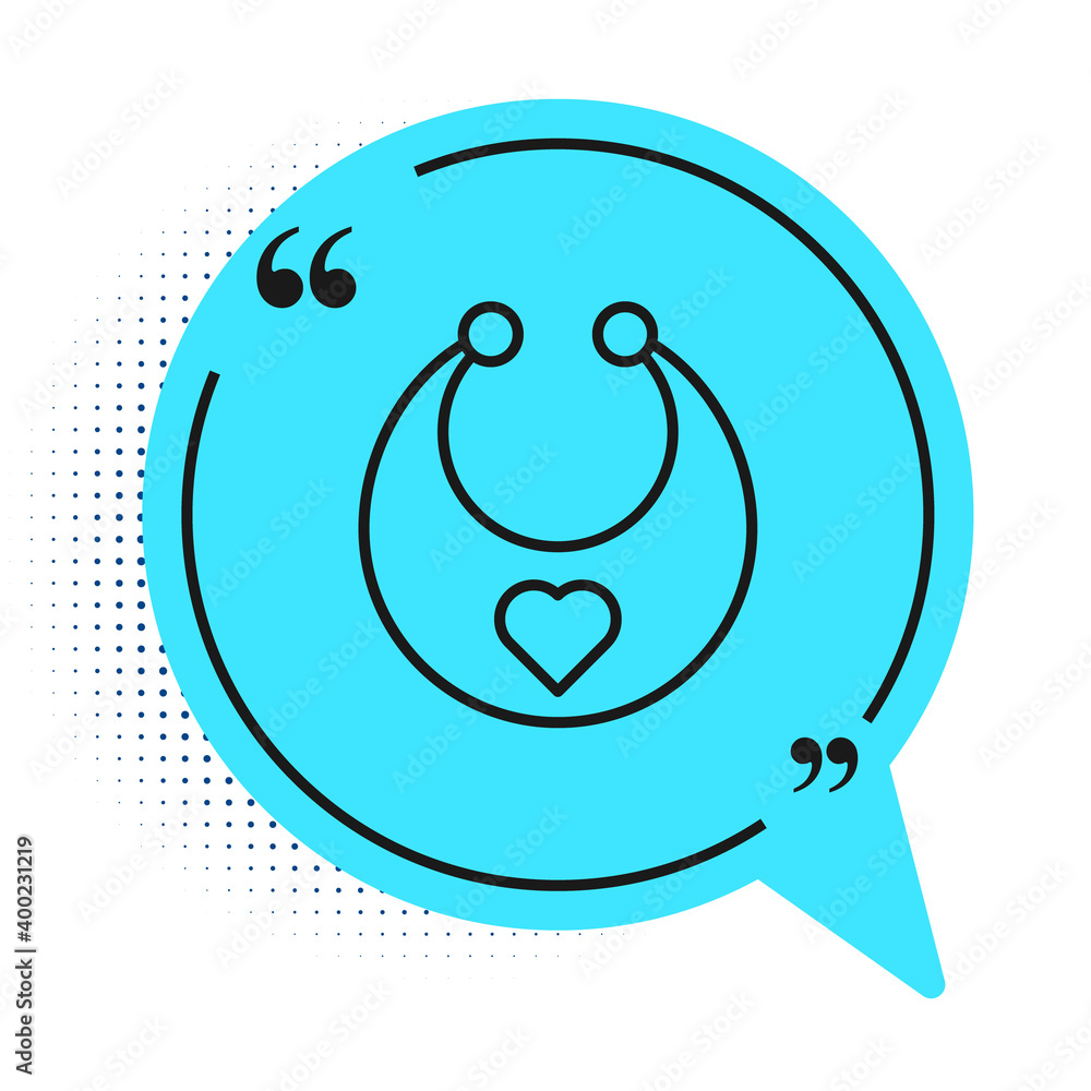 Black line Baby bib icon isolated on white background. Blue speech bubble symbol. Vector. Black line Baby bib icon isolated on white background. Blue speech bubble symbol. Vector.