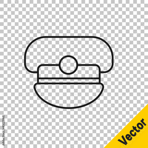 Black line Captain hat icon isolated on transparent background. Vector.