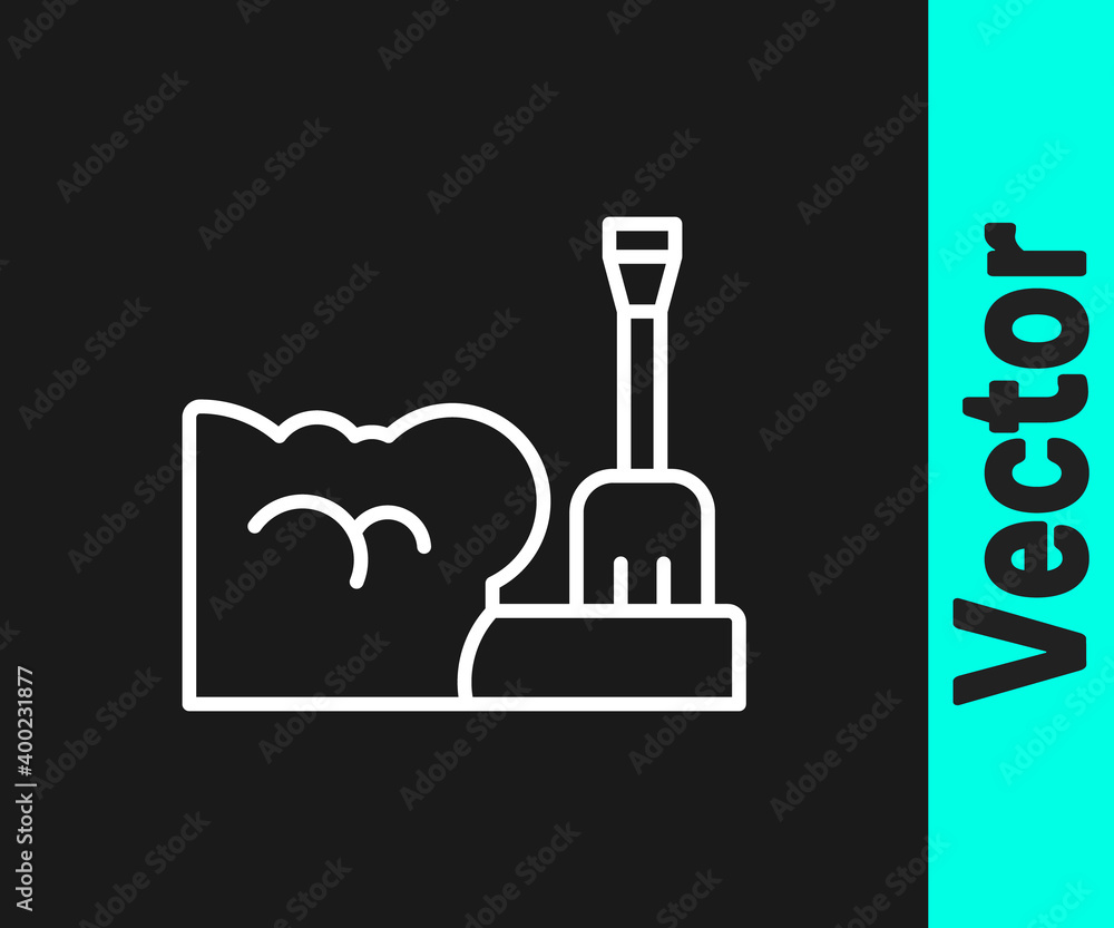 White line Shovel in snowdrift icon isolated on black background. Vector. White line Shovel in snowdrift icon isolated on black background. Vector.