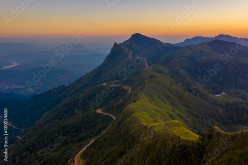 Aerial view of Doi Pha Tang the famous mountain tourist attraction in Chiang Rai province, Thailand