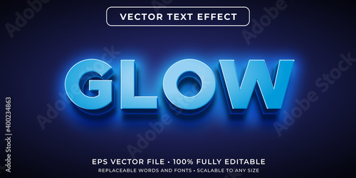 Editable text effect in glowing neon blue style photo