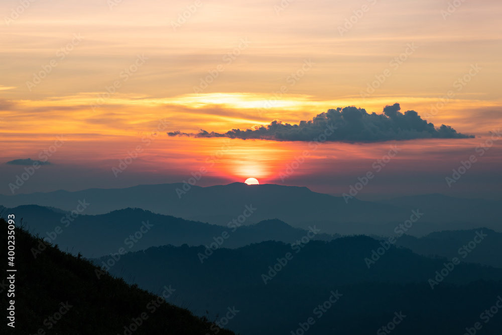 Beautiful landscape in the mountains at sunset.