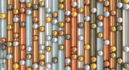 abstract background with gold, silver and copper-colored spheres. © tiero